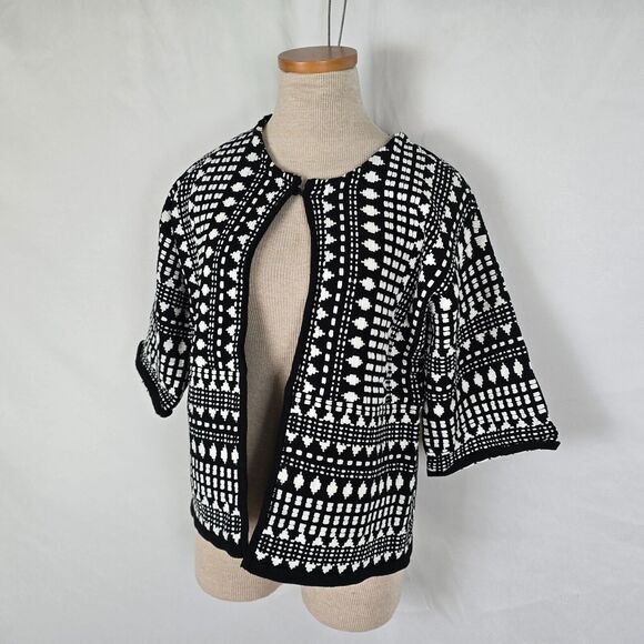 Chico's Knit Cardigan Women's Small Sweater 3/4 Sleeve Black & White - Picture 13 of 13